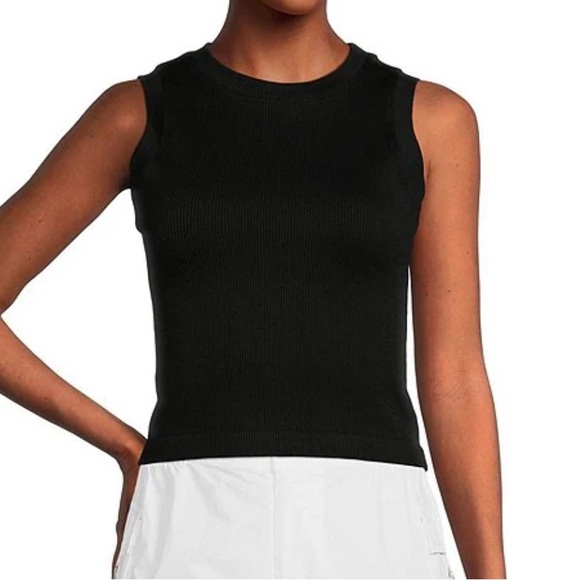 Moa Moa Tops - Black Fitted and Ribbed Sleeveless Tank Top